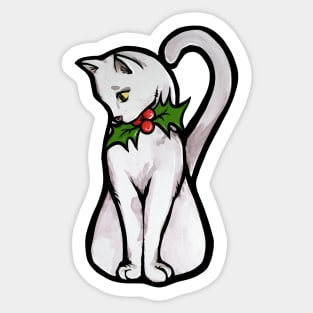 Christmas White Cat Sticker